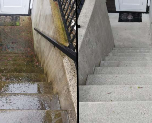 stairwell to basement in vancouver before and after pressure washing