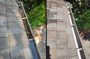 gutters in Port Coquitlam before and after removing leaves