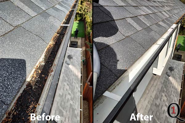 langley gutter cleaning before and after debris removed from inside gutter system