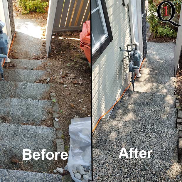 concrete side walkway on house pressure washed