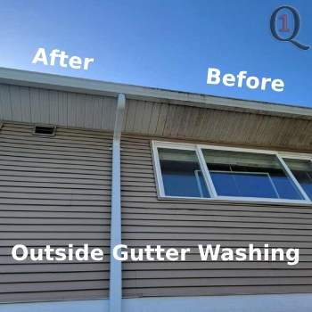 Outside gutter facing soft washed in Coquitlam, BC