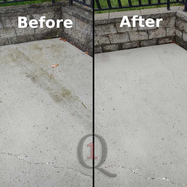 Concrete patio in Coquitlam pressure washed before and after